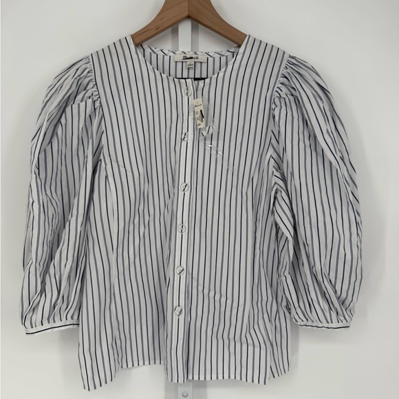 Madewell Puff-Sleeve Button-Up Top in Stripe Size 0 - Picture 5 of 9